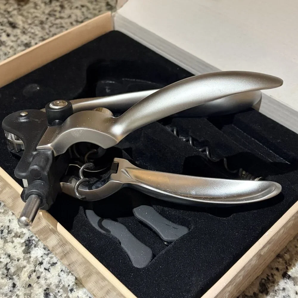 Arcosteel Corkscrew Wine Opener Set With 3-Way Action Accessories Silver Black